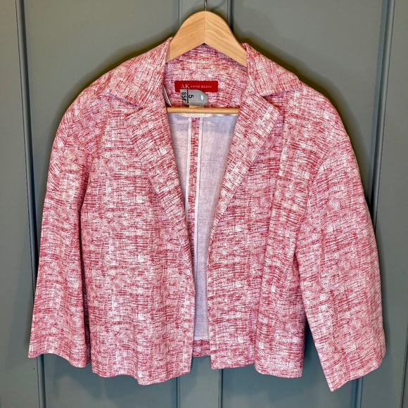 Anne Klein New York Red & White Open Front Jacket Blazer Women's Size Medium - Picture 1 of 5